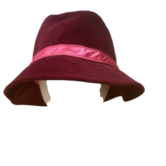 Wilsons Leather Pelle Studio Burgundy Velvet Fedora Hat L/XL Pink Satin Band VTG - Picture 6 of 10
